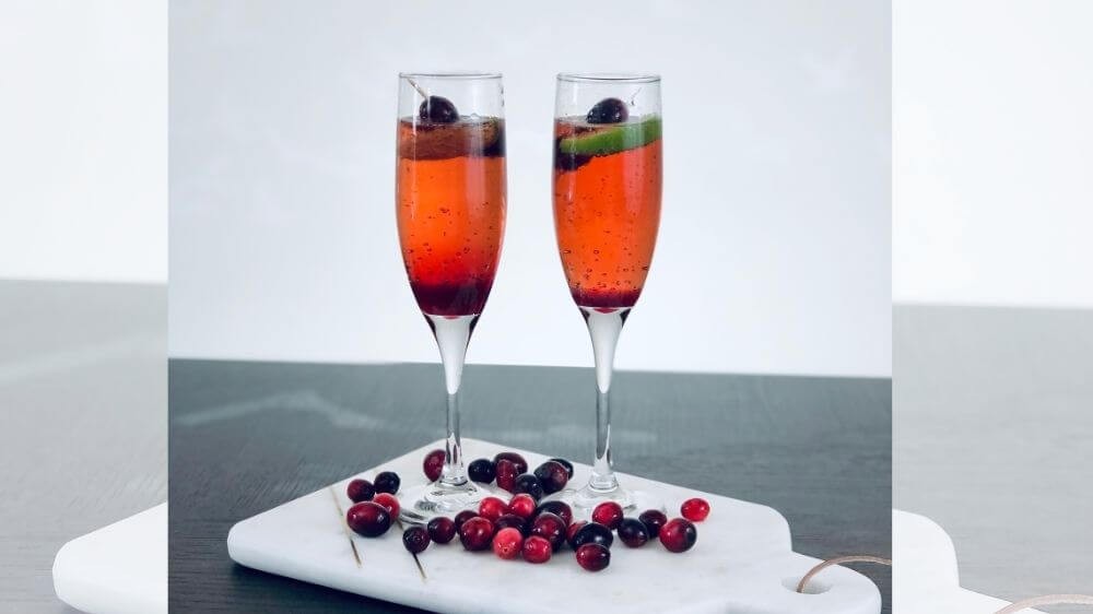 Image of Cranberry Pomegranate Non-Alcoholic Champagne Bellini's With Lime